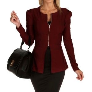 NWT - Burgundy Ponte Peplum Jacket